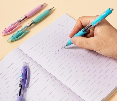 Ручка шариков. автоматическая Deli Every EQ41-BL прозрачный/ассорти d=0.7мм син. черн. резин. манжета