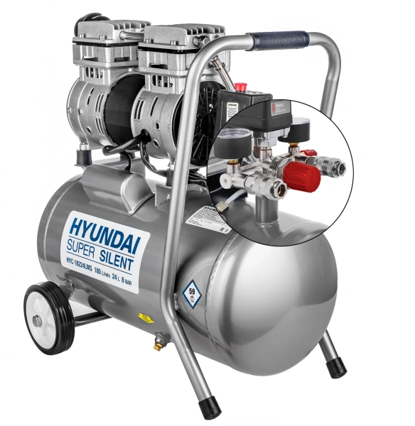 Компрессор поршневой Hyundai HYC 18224LMS безмасляный 180л/мин 24л 1000Вт серебристый
