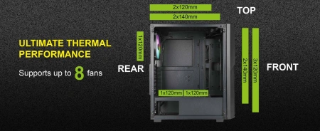 Корпус Azza Forest черный без БП ATX 4x120mm 4x140mm 2xUSB3.0 audio bott PSU