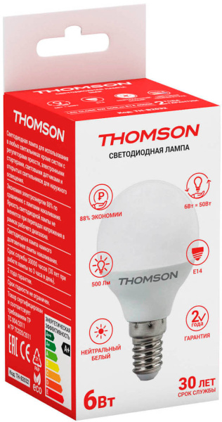 Лампа светодиодная Thomson TH-B2032 6Вт цок.:E14 шар 220B 4000K св.свеч.бел.нейт. Globe