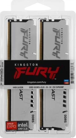 Память DDR5 2x32GB 6000MHz Kingston KF560C36BWEK2-64 Fury Beast RTL Gaming PC5-48000 CL36 DIMM 288-pin 1.35В dual rank с радиатором Ret