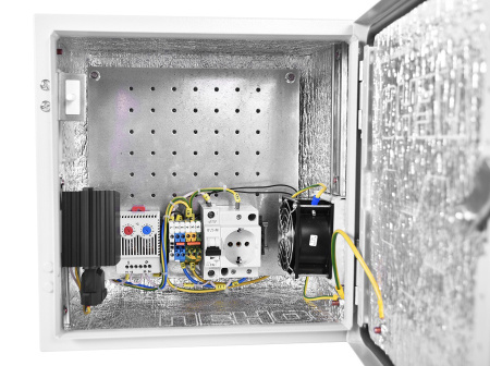 Шкаф монтажный ЦМО Эконом (ШТВ-НЭ-3.3.21-3ААА-Т2) настенный 300x300мм пер.дв.стал.лист задн.дв.спл.стал.лист несъемн.бок.пан. серый 180мм 8кг 300мм IP66 уличный всепогодный с нагревателем 60Вт