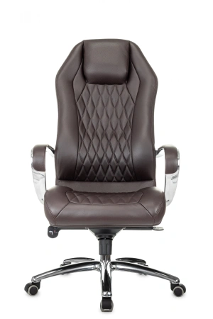 Кресло руководителя Бюрократ _Aura коричневый кожа крестов. алюминий