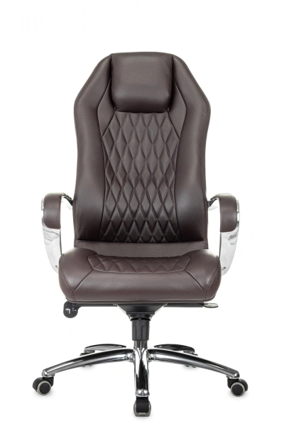 Кресло руководителя Бюрократ _Aura коричневый кожа крестов. алюминий