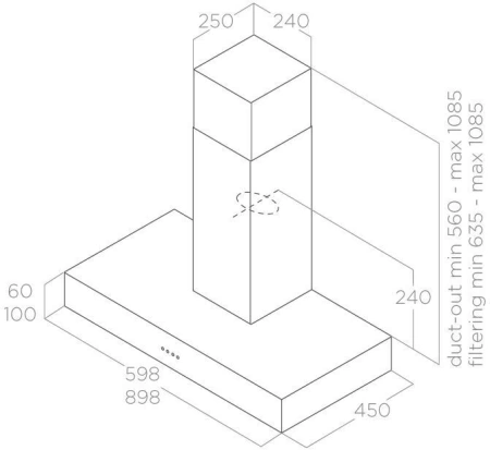 Вытяжка каминная Elica Spot NG H6 IX/A/60 нержавеющая сталь управление: кнопочное (1 мотор)