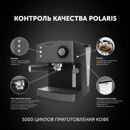 Кофеварка рожковая Polaris PCM 1527E Adore Crema 850Вт серый