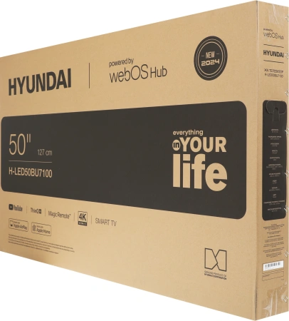 Телевизор LED Hyundai 50" H-LED50BU7100 WebOS Frameless Metal серый/серый 4K Ultra HD 60Hz MEMC DVB-T DVB-T2 DVB-C DVB-S DVB-S2 USB WiFi Smart TV