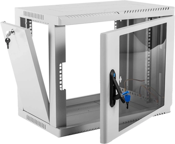 Шкаф коммутационный ЦМО (ШРН-9.500) настенный 9U 600x529мм пер.дв.стекл 200кг серый 470мм 180град.