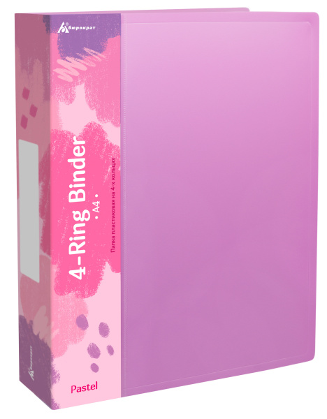 Папка панорама на 4-х кольцах Бюрократ Pastel PAST0740/4RPINK A4 пластик 0.7мм кор.40мм торц.карм с бум. встав розовый