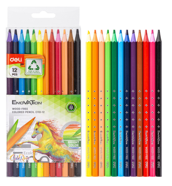 Карандаши цв. Deli EC110-12 Enovation шестигран. пластик 12цв. коробка/европод. (12шт)