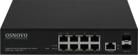 Коммутатор Osnovo SW-80802/L(150W) 8G 2SFP 8PoE+ 150W управляемый