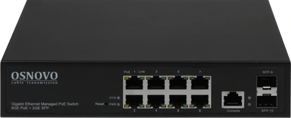 Коммутатор Osnovo SW-80802/L(150W) 8G 2SFP 8PoE+ 150W управляемый