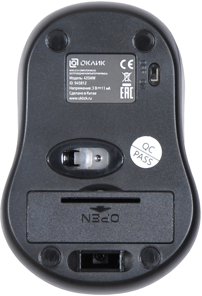 Мышь Оклик 435MW черный/серый оптическая (1600dpi) беспроводная USB для ноутбука (4but)