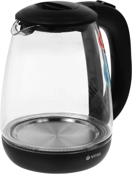 Чайник электрический Vitek VT-1173 1.7л. 2200Вт прозрачный/черный корпус: стекло