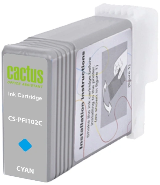 Картридж струйный Cactus CS-PFI102C PFI-102C синий (130мл) для Canon IP iPF500/iPF600/iPF700/ MFP M40/iPF765/LP17/LP24