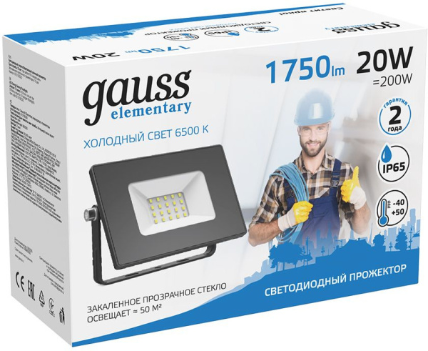 Прожектор уличный Gauss Elementary 613100320 светодиодный 20Втчерный