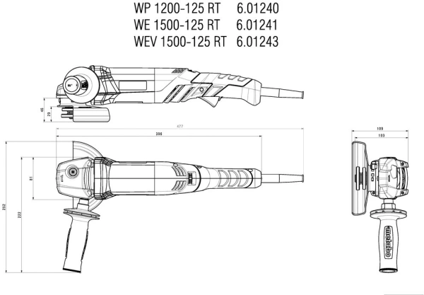 Углошлифовальная машина Metabo WEV 1500-125 RT 1500Вт 11000об/мин рез.шпин.:M14 d=125мм (601243000)