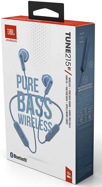 Гарнитура вкладыши JBL Tune 215BT синий беспроводные bluetooth шейный обод (JBLT215BTBLU)