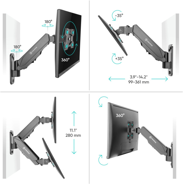 Кронштейн для телевизора Onkron G120 черный 13"-34" макс.8кг настенный поворот и наклон верт.перемещ.