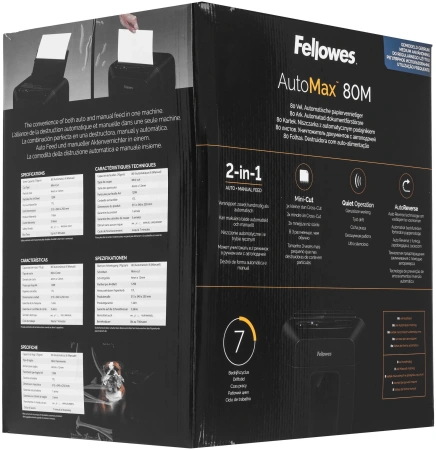 Шредер Fellowes AutoMax 80М черный с автоподачей (секр.P-4) фрагменты 80лист. 17лтр. скрепки скобы пл.карты