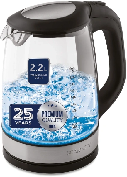 Чайник электрический Scarlett SC-EK27G19 2.2л. 2200Вт черный (корпус: стекло)