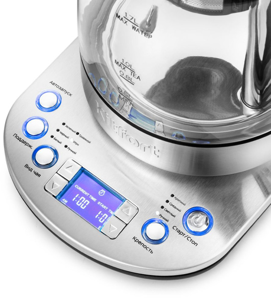 Чайник электрический Kitfort КТ-6116 1.7л. 2200Вт нержавеющая сталь/черный (корпус: стекло)