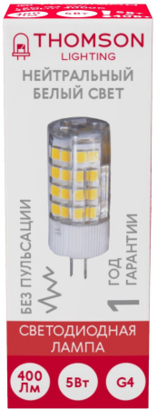 Лампа светодиодная Thomson TH-B4206 5Вт цок.:G4 капсул. 220B 4000K св.свеч.бел.нейт. (упак.:1шт)