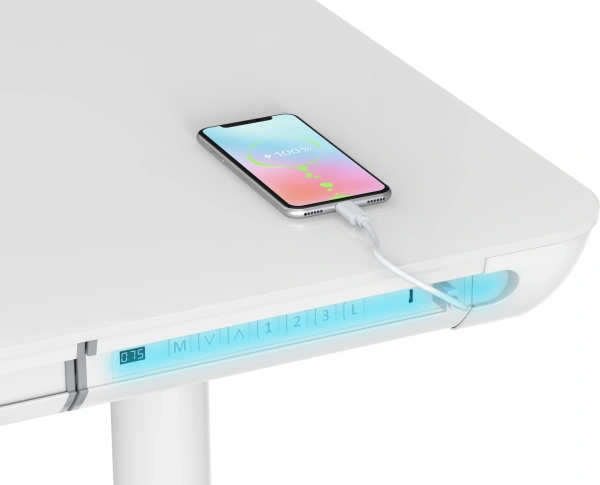 Стол для компьютера Cactus CS-EGD-WT-LED столешница закаленное стекло белый каркас белый 120x71x60см