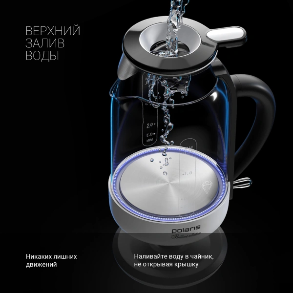 Чайник электрический Polaris PWK 1753CGL 1.5л. 1950Вт белый/черный корпус: стекло/пластик