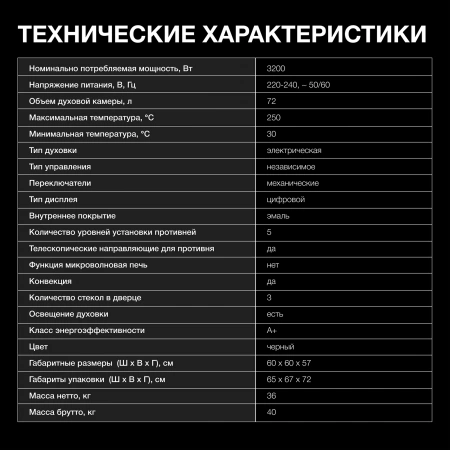 Духовой шкаф Электрический Hyundai HEO 6772 BG черный