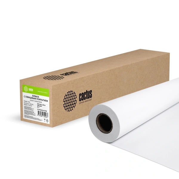 Бумага Cactus CS-PG230-61030 24"(A1) 610мм-30м/230г/м2/белый глянцевое универсальная (с покрытием) втулка:50.8мм (2")