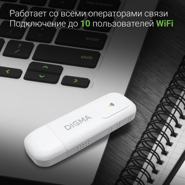 Модем 3G/4G Digma Dongle Wi-Fi DW1960 USB Wi-Fi Firewall +Router внешний белый