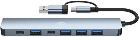 Разветвитель USB-C+ USB-A Digma DHUB-7USB-AC 7порт. черный