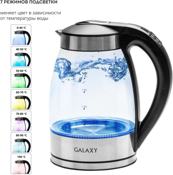 Чайник Galaxy Line GL 0556 1.8л. 2200Вт нержавеющая сталь/черный (стекло/металл/пластик)
