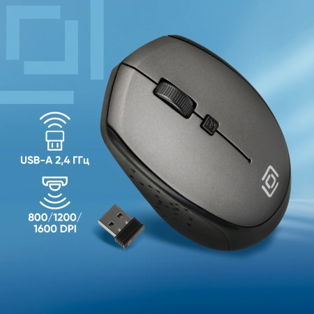 Мышь Оклик 488MW черный/серый оптическая (1600dpi) беспроводная USB для ноутбука (4but)