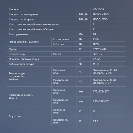 Сплит-система Vitek VT-2515 белый