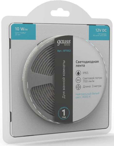Лента светодиод. Gauss Basic 3м (BT052)