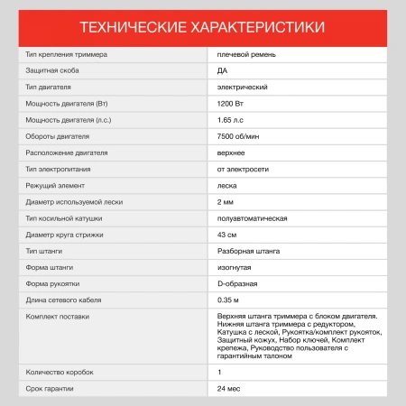 Триммер электрический Starwind ET-1000C 1200Вт 1.65л.с. разбор.штан. реж.эл.:леска 1 упак.:1шт.