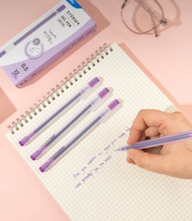 Ручка гелев. Deli Every EG67-PR прозрачный d=0.7мм фиол. черн.