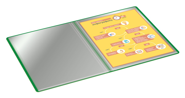 Папка с 100 прозр.вклад. Бюрократ -BPVN100GRN A4 пластик 0.8мм торц.карм с бум. встав зеленый