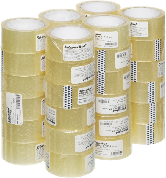 Клейкая лента упаковочная Silwerhof 970002-01 прозрачная шир.48мм дл.66м 38мкм полипропилен