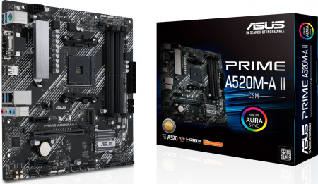Материнская плата Asus PRIME A520M-A II/CSM Soc-AM4 AMD A520 4xDDR4 mATX AC`97 8ch(7.1) GbLAN RAID+V