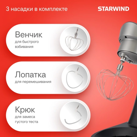 Миксер планетарный Starwind SPM2251 1500Вт черный/серебристый