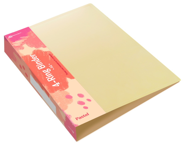 Папка панорама на 4-х кольцах Бюрократ Pastel PAST0740/4RYEL A4 пластик 0.7мм кор.40мм торц.карм с бум. встав желтый