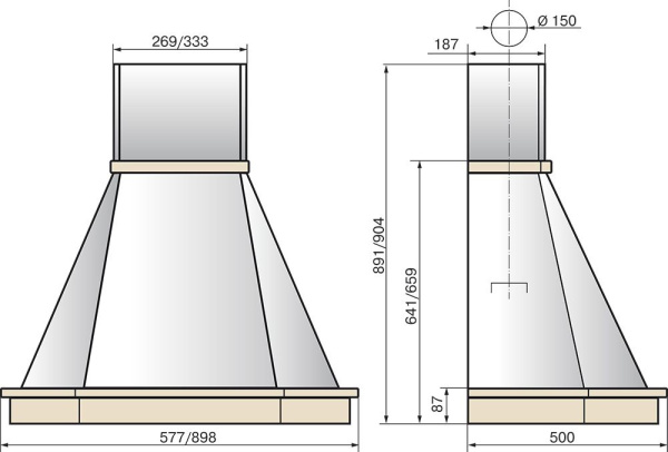 Вытяжка каминная Elikor Камин Грань 90П-650-П3Л бежевый/дуб неокрашенный управление: ползунковое (1 мотор)