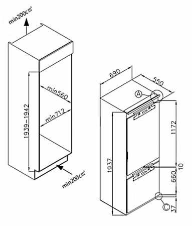 Холодильник Weissgauff WRKI 1970 Total NoFrost Inverter Premium EcoFresh 2-хкамерн. инвертер (433160)
