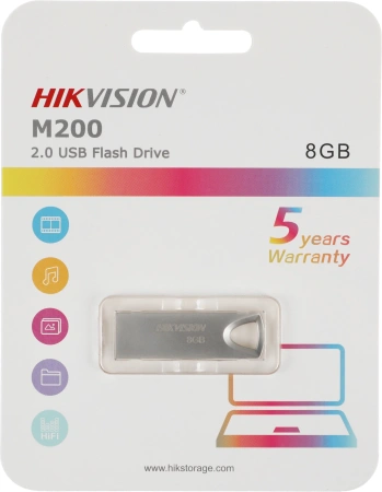Флеш Диск Hikvision 8Gb M200 HS-USB-M200/8G USB2.0 серебристый