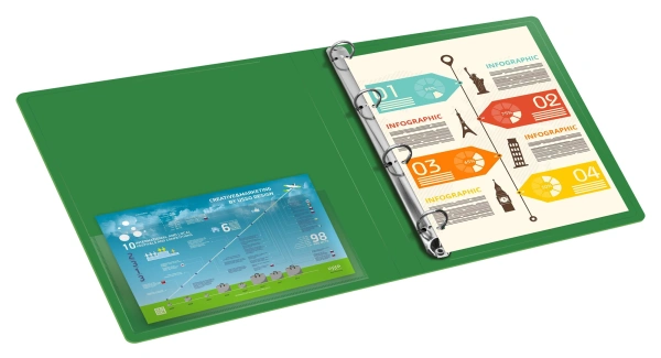 Папка на 4-х кольцах Бюрократ -0827/4RGRN A4 пластик 0.7мм кор.27мм внутр. с вставкой зеленый