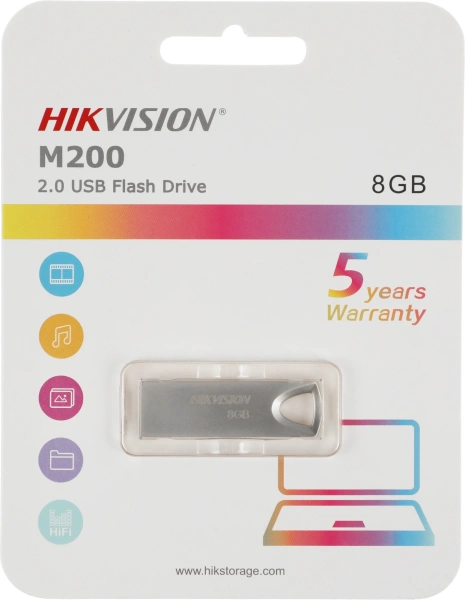 Флеш Диск Hikvision 8Gb M200 HS-USB-M200/8G USB2.0 серебристый