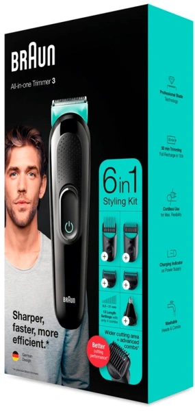 Триммер Braun 3 MGK3321 черный/мятный (насадок в компл:5шт)